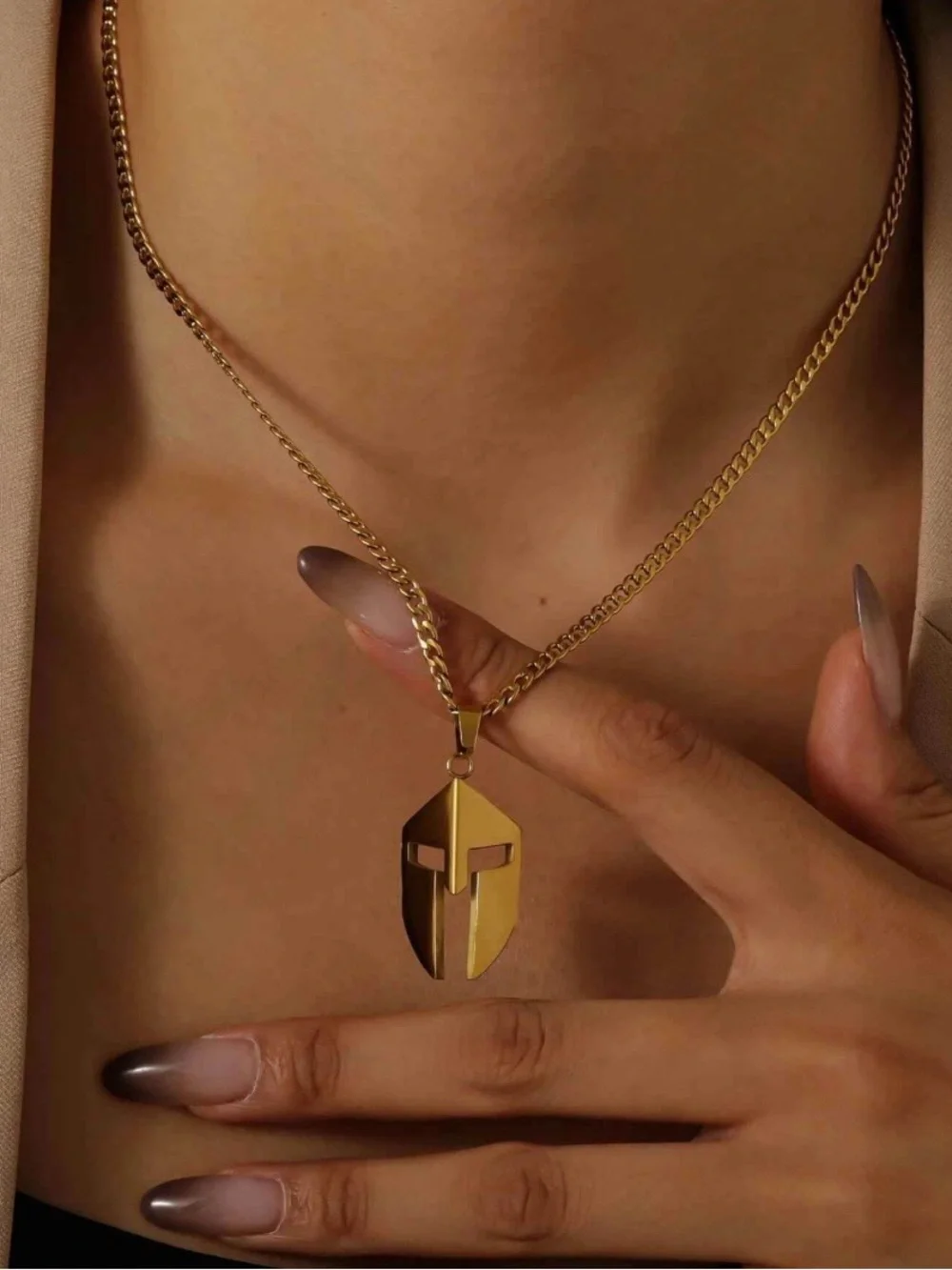 Gold Spartan Knight Stainless Steel Helmet Pendant Necklace